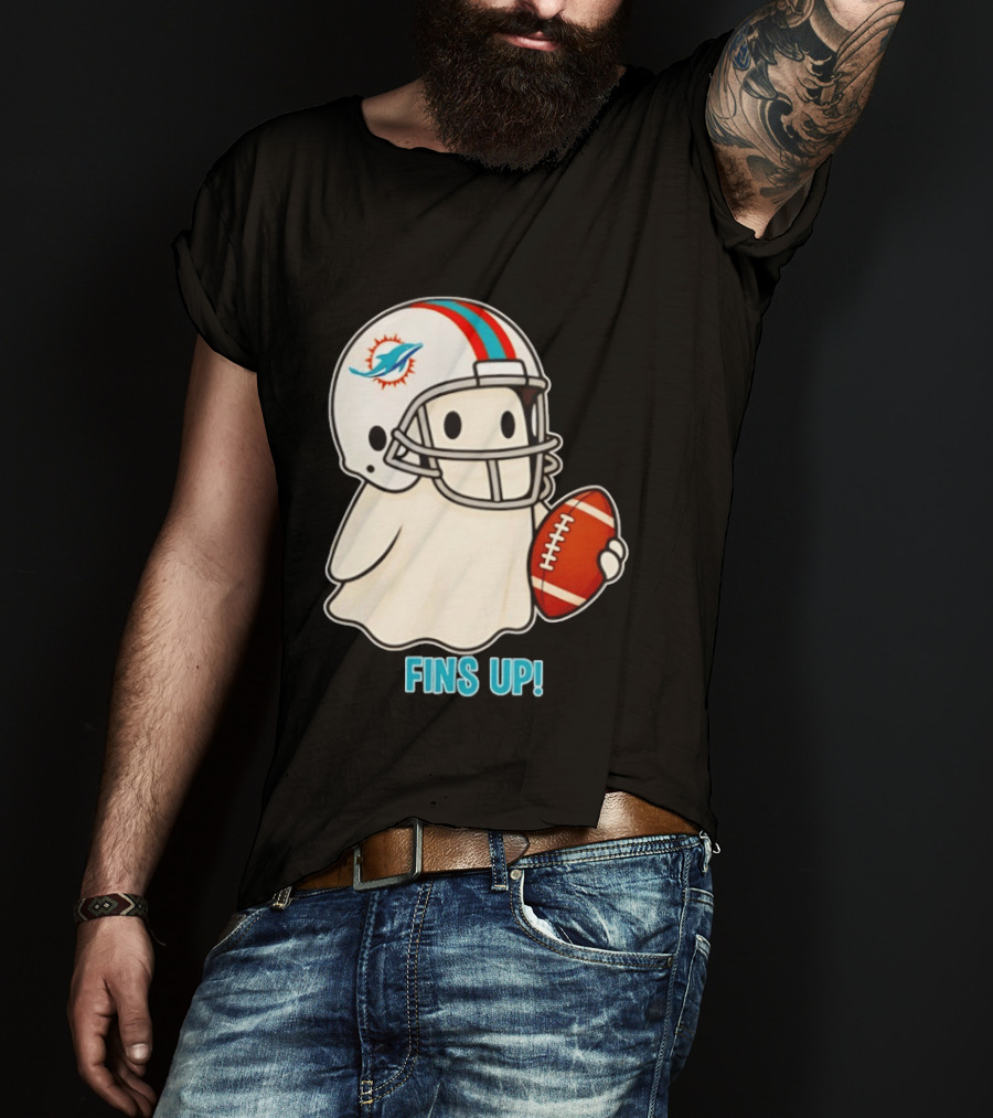 Miami Dolphins Ghost Fins Up Halloween 2026 Football Fan Gear T-Shirt
