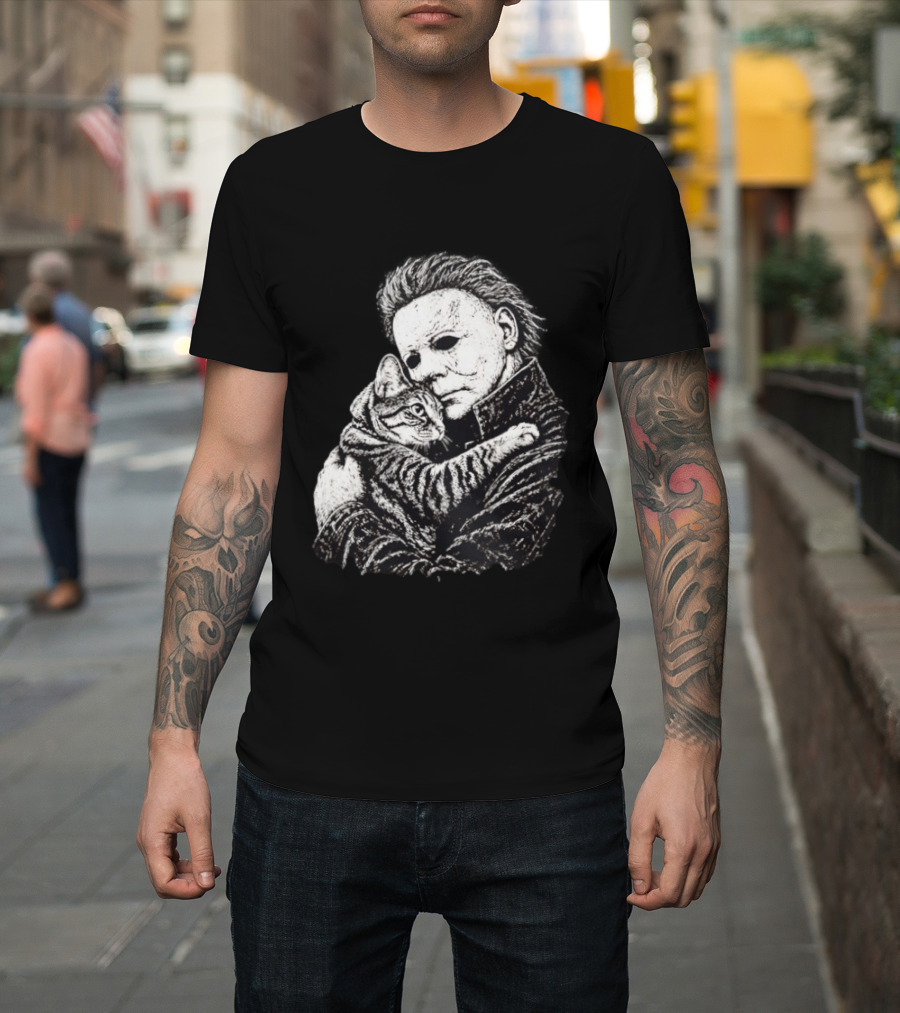 Michael Myers Hugging A Cat Halloween Horror Icon Halloween Cat Lovers T-Shirt