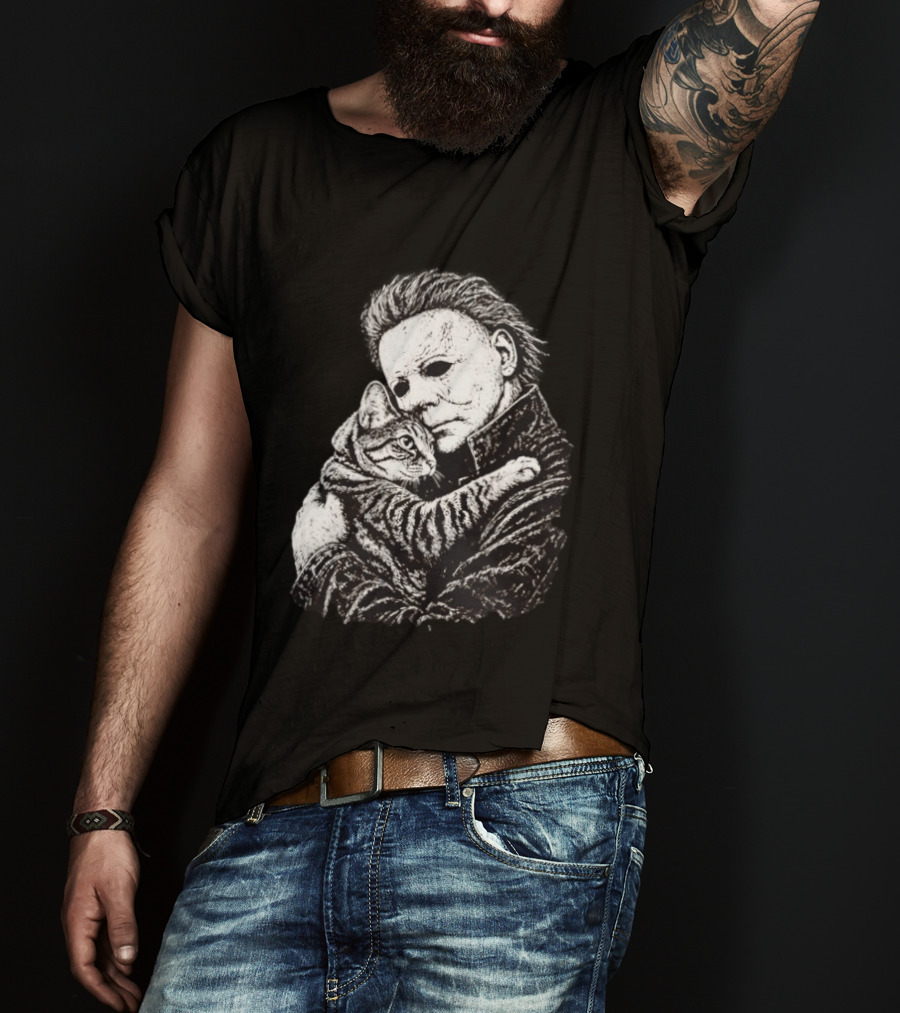 Michael Myers Hugging A Cat Halloween Horror Icon Halloween Cat Lovers T-Shirt