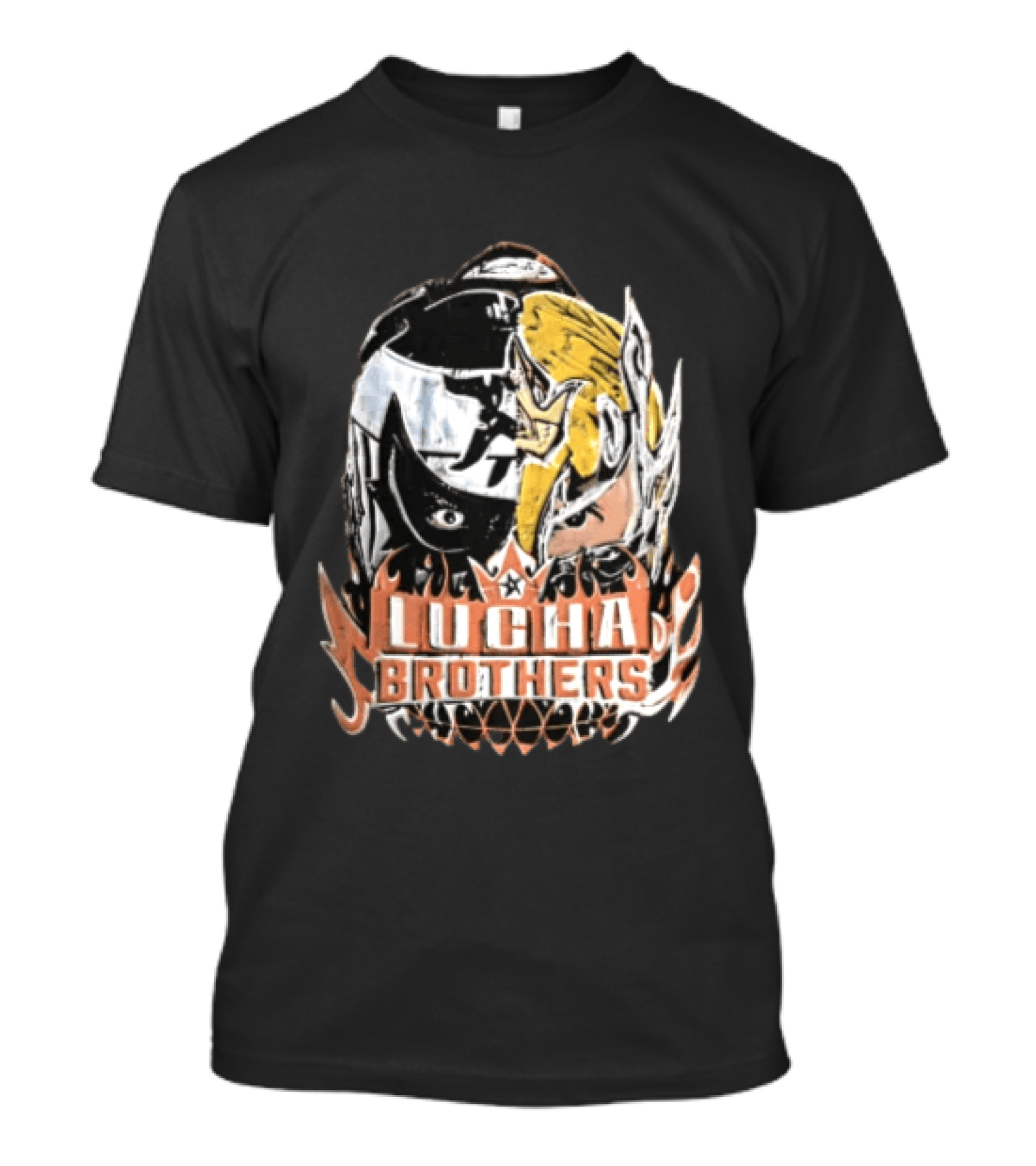 Lucha Brothers Masked Wrestlers Flames T-Shirt
