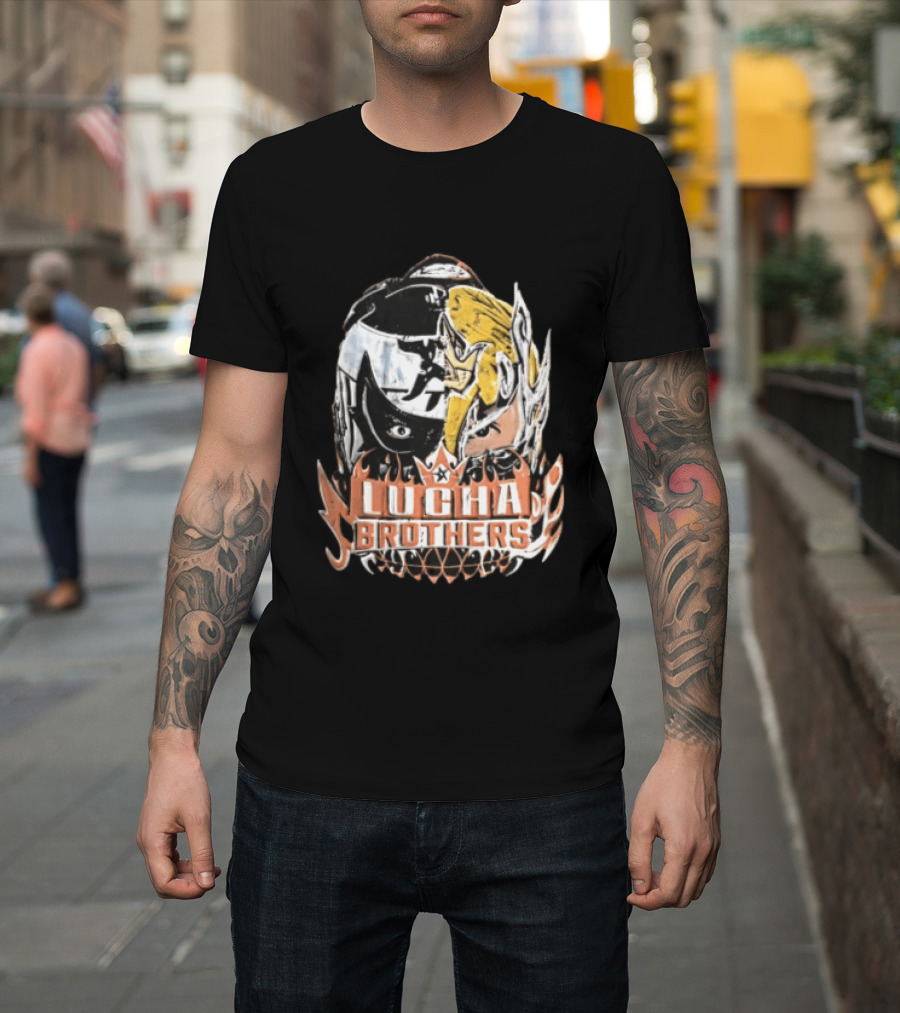 Lucha Brothers Masked Wrestlers Flames T-Shirt