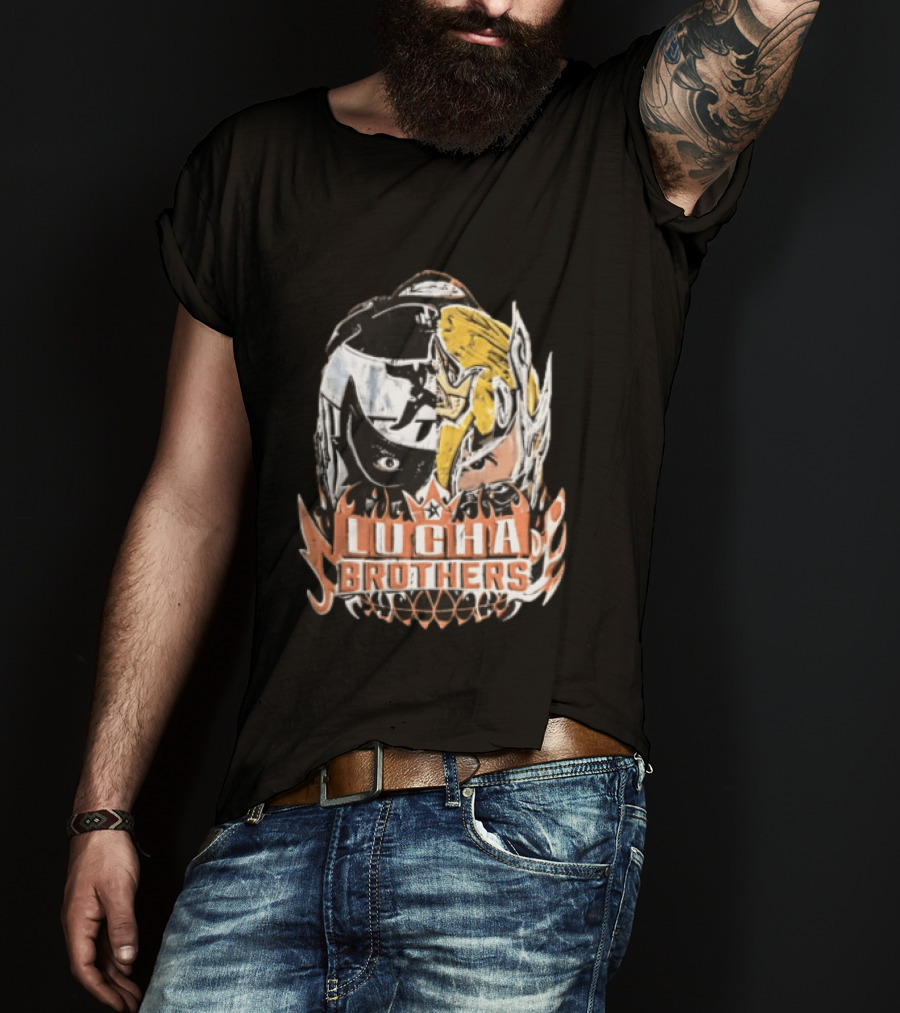 Lucha Brothers Masked Wrestlers Flames T-Shirt