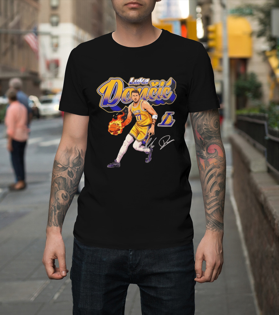Luka Doncic Lakers 77 Signature Cursive T-Shirt