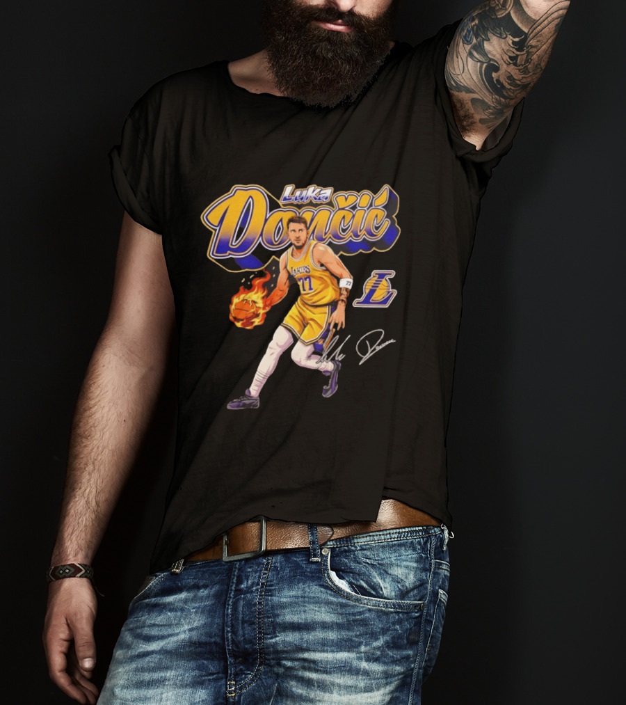 Luka Doncic Lakers 77 Signature Cursive T-Shirt