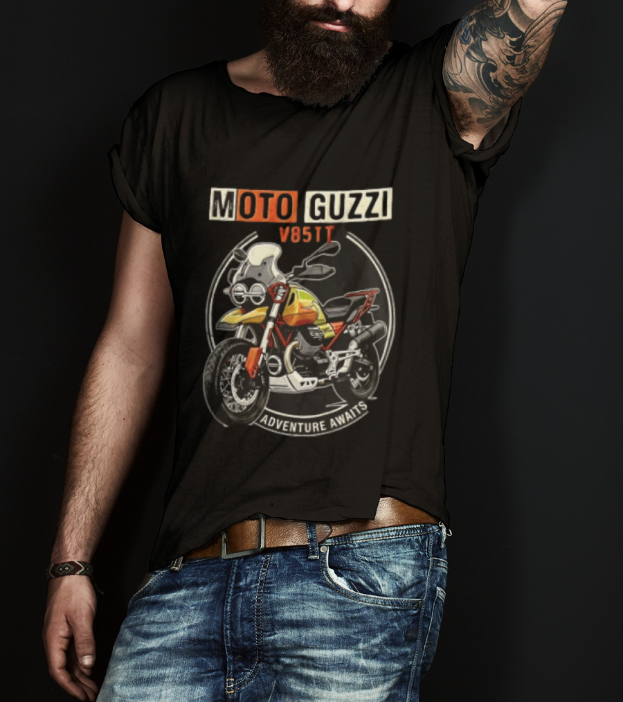 Moto Guzzi V85TT Adventure Awaits Motorcycle T-Shirt