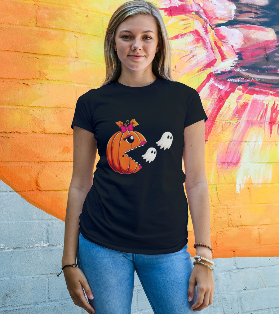 Ms PacMan Pumpkin Ghosts Halloween T-Shirt
