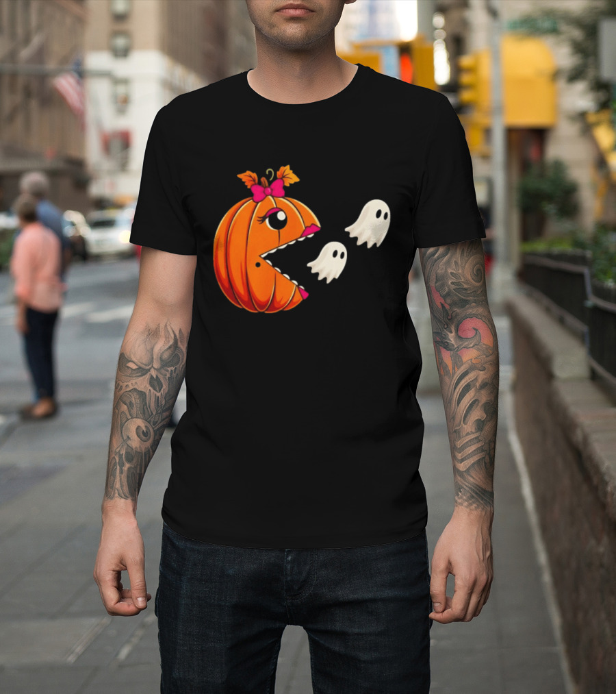 Ms PacMan Pumpkin Ghosts Halloween T-Shirt