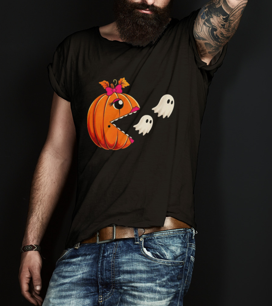 Ms PacMan Pumpkin Ghosts Halloween T-Shirt