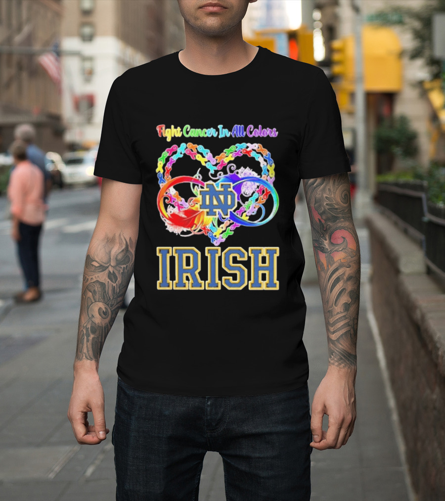 Fight Cancer In All Colors Notre Dame Irish Cancer Awareness Ribbon Heart T-Shirt