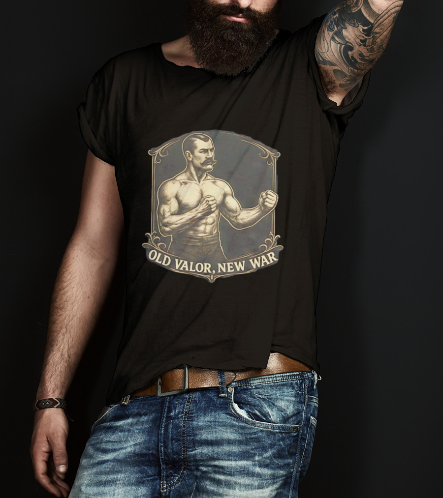 Old Valor New War Mustachioed Boxer T-Shirt
