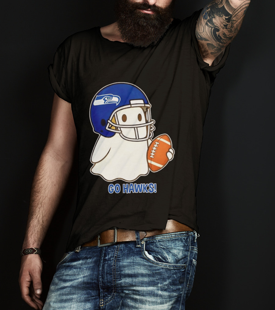 Seattle Seahawks Go Hawks Halloween Ghost Football Spirit T-Shirt