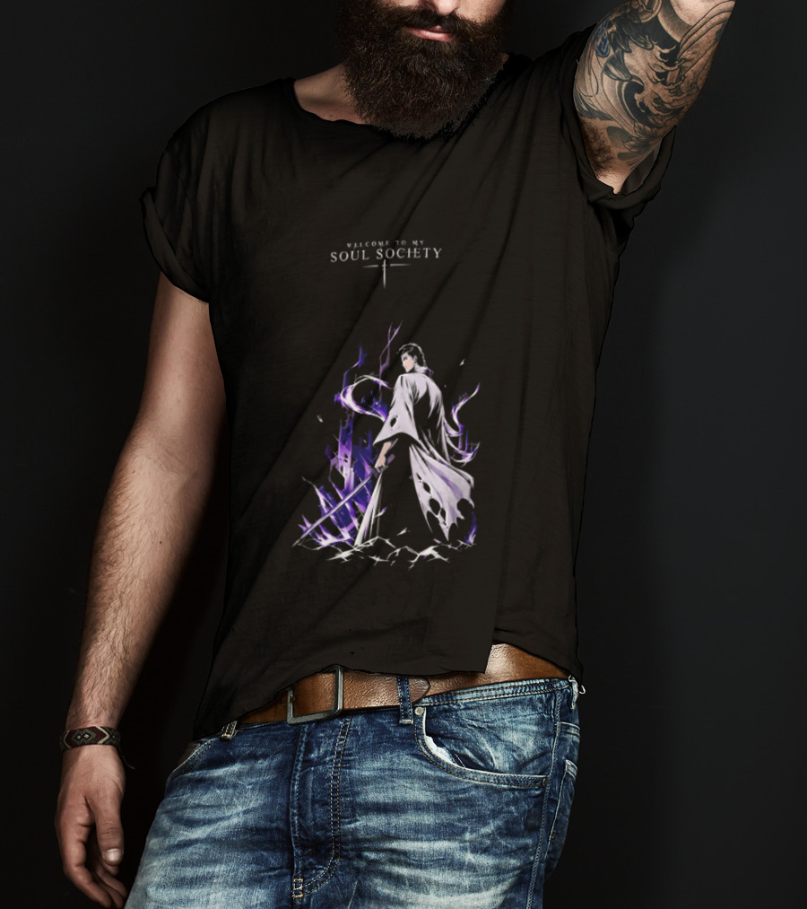 Sosuke Aizen Welcome To My Soul Society Sword Character Purple Aura T-Shirt