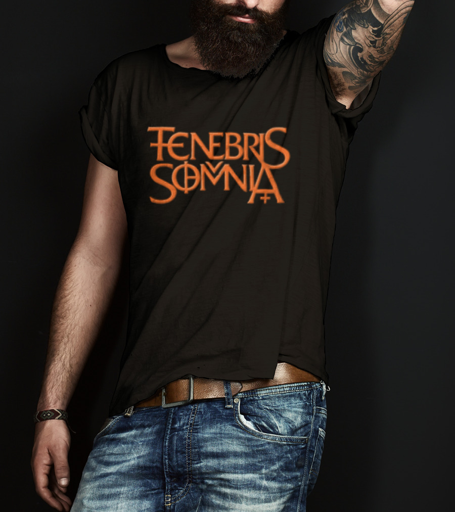 Tenebris Somnia Orange Gothic Lettering Black T-Shirt