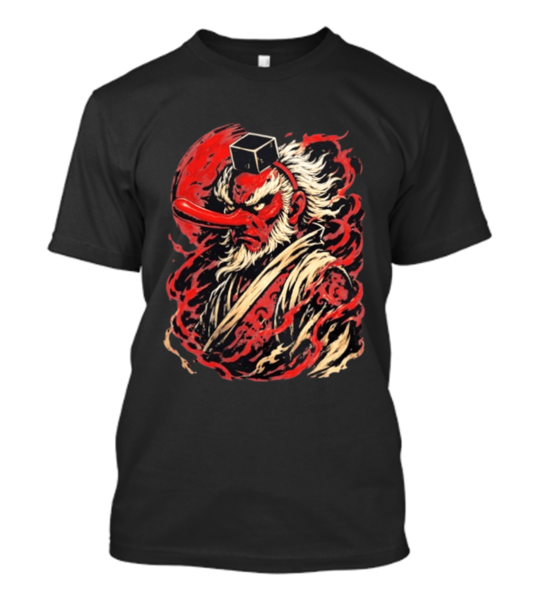 Tengu Japanese Warrior Spirit Mask Mythical Yokai Flame Aura T-Shirt