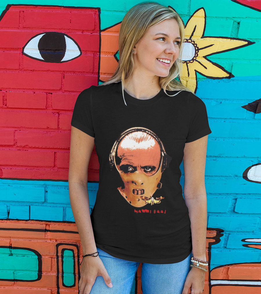 Hannibal Lecter Silence Of The Lamb Halloween Horror Mask With Skull Moth T-Shirt