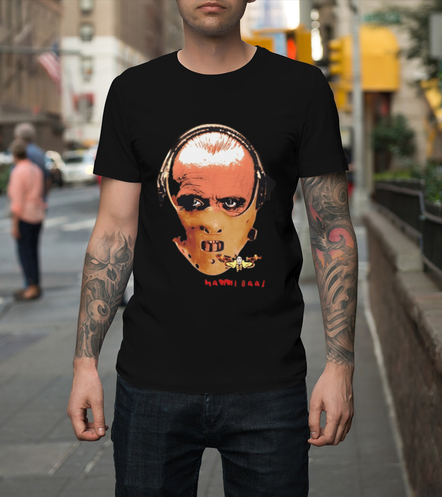 Hannibal Lecter Silence Of The Lamb Halloween Horror Mask With Skull Moth T-Shirt