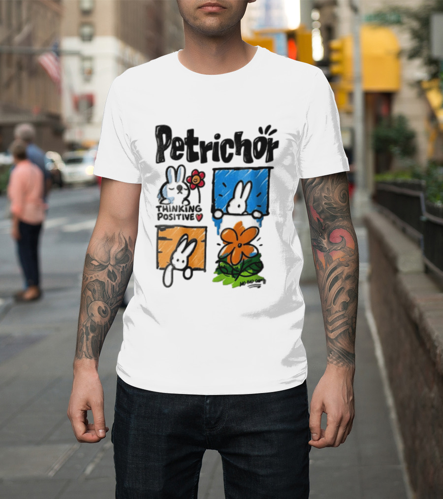Petrichor Thinking Positive No Bad Day Bunny And Flowers T-Shirt