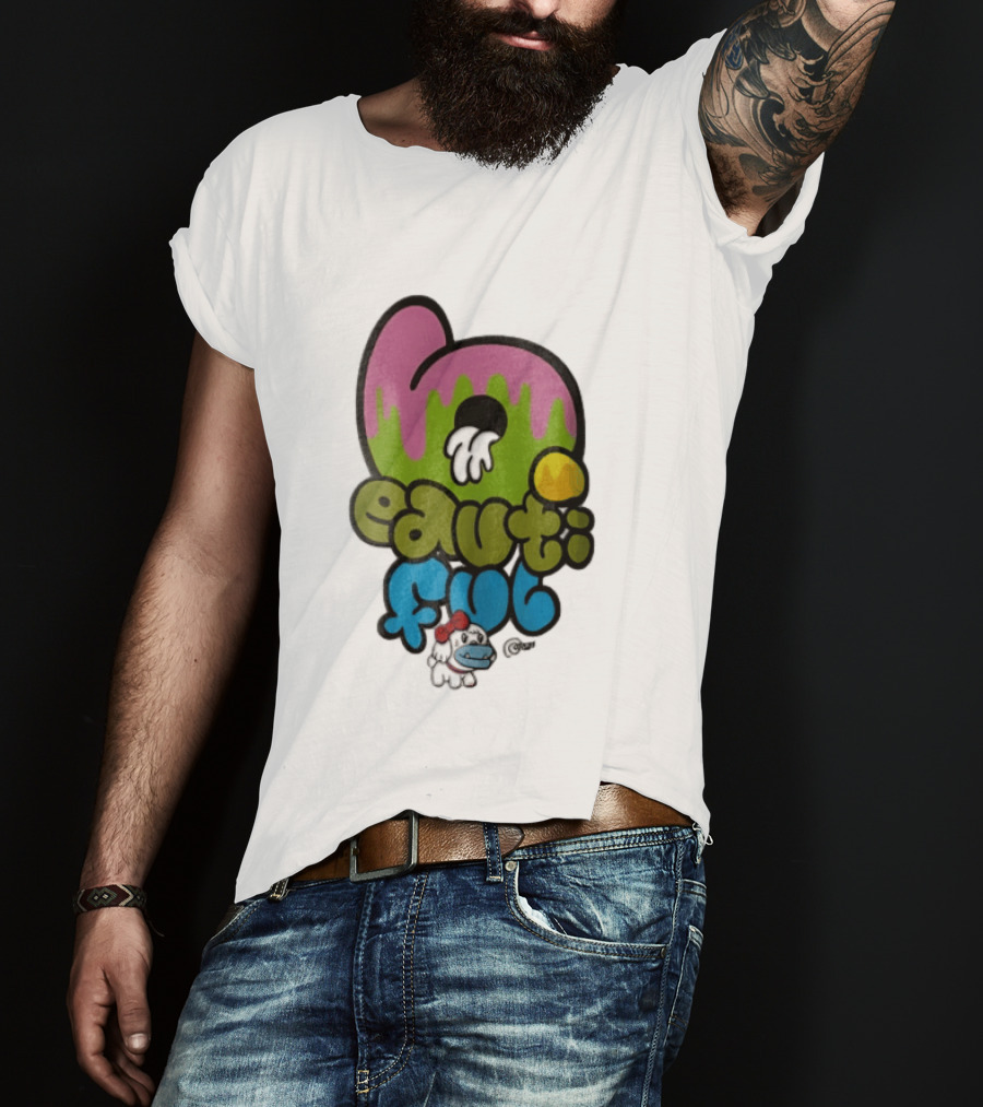 Beautiful Graffiti Lettering Dripping Paint Cartoon Dog With Spray Can T-Shirt