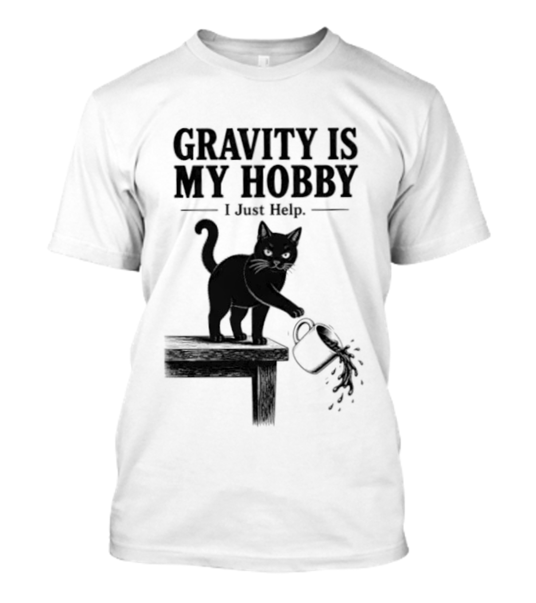 Gravity Is My Hobby Black Cat I Just Help T-Shirt