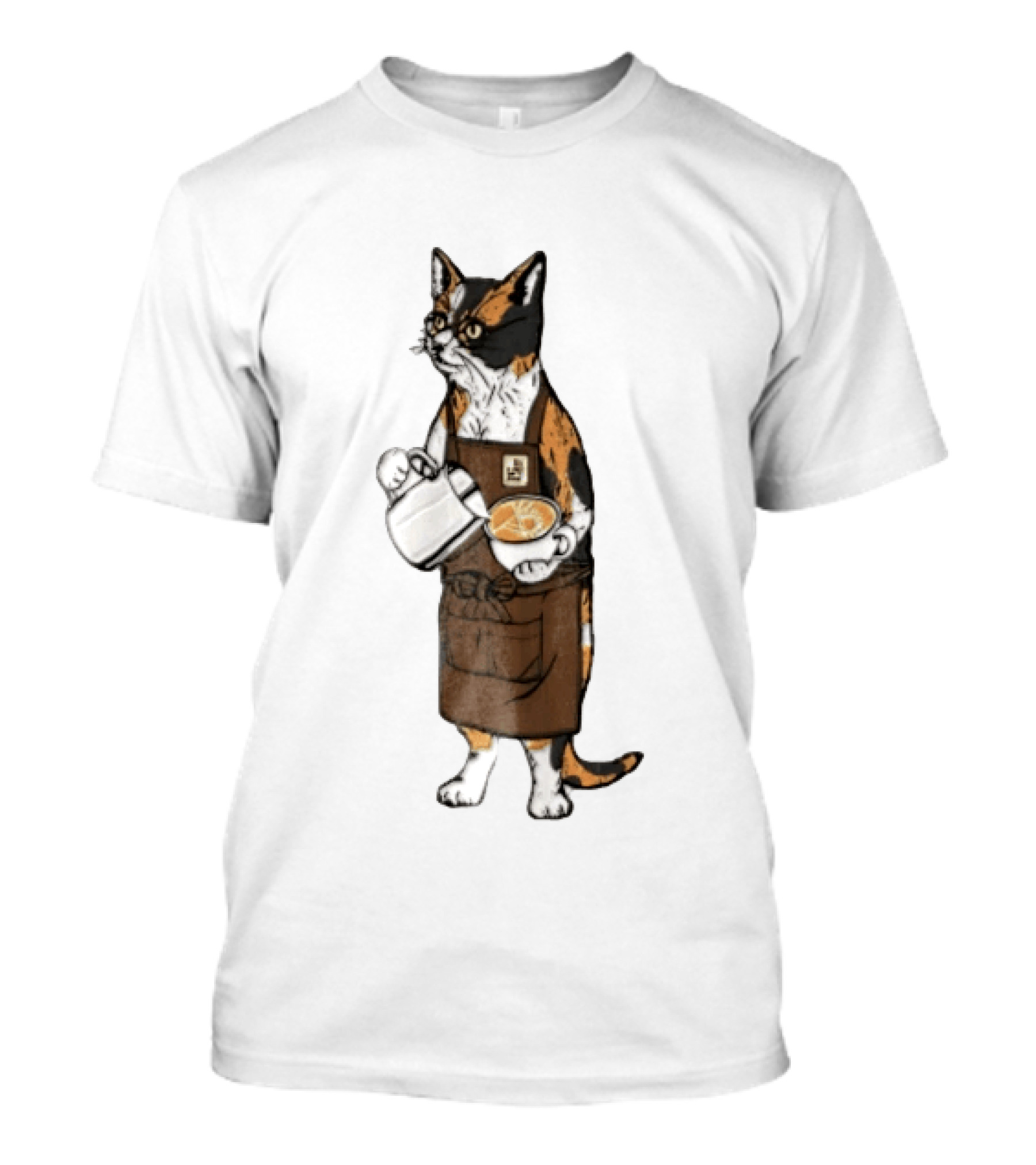 Cat Wearing Glasses And Apron Pouring Latte Art Coffee T-Shirt