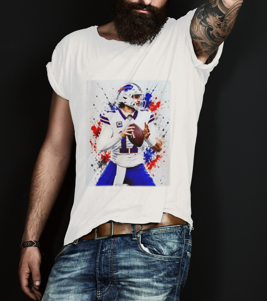 Buffalo Bills Josh Allen Paint Splatter Style Football Quarterback T-Shirt