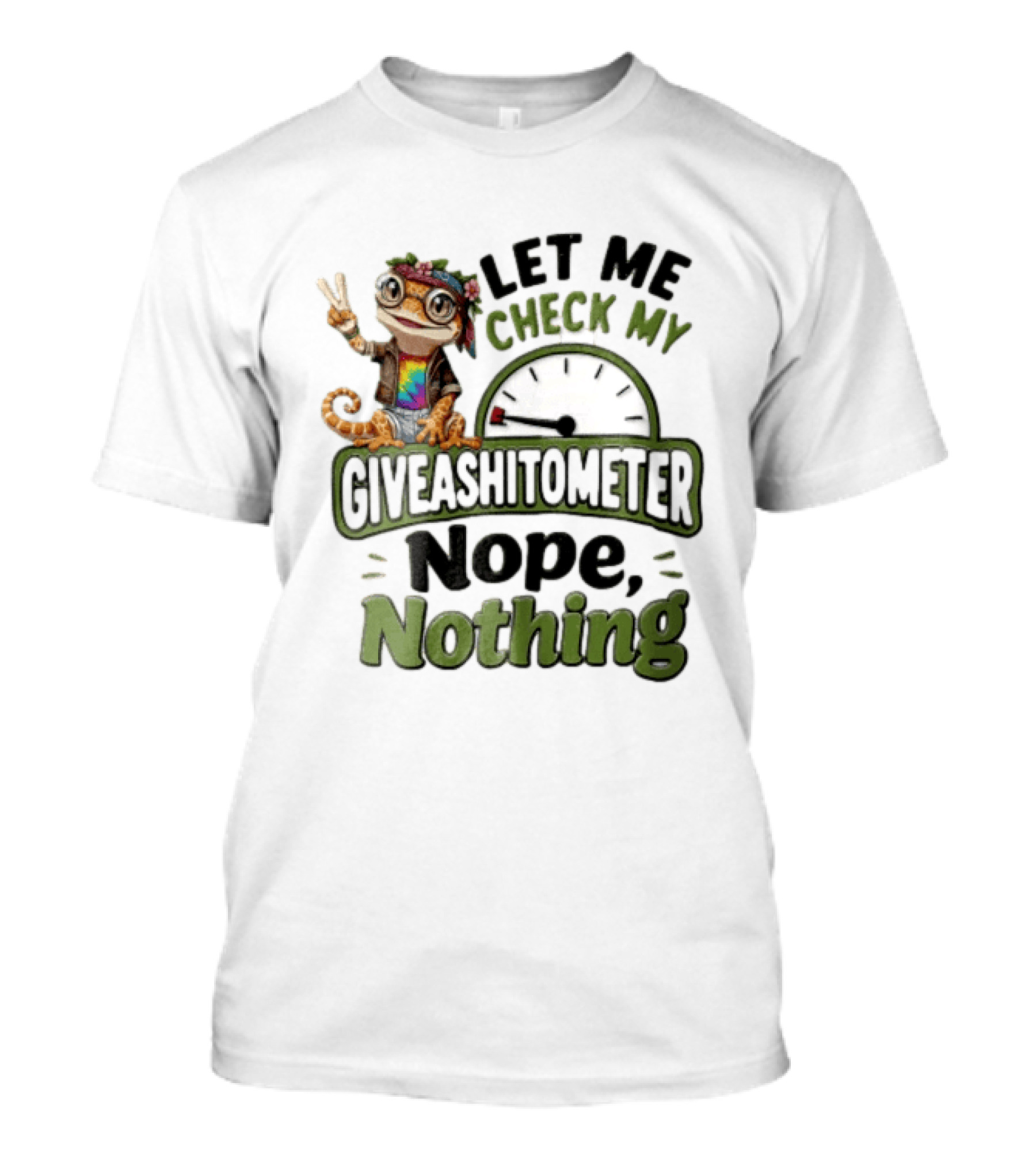 LET ME Check MY Giveashitometer Nope Nothing Cartoon Gecko Peace Sign T-Shirt