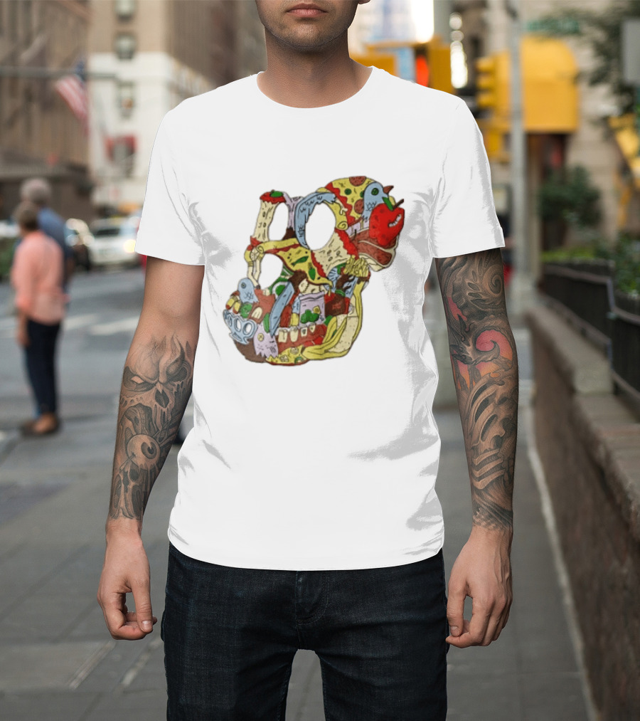 Skull Created From Pizza Burger And Fast Food T-Shirt