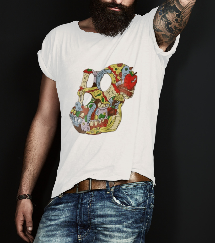 Skull Created From Pizza Burger And Fast Food T-Shirt