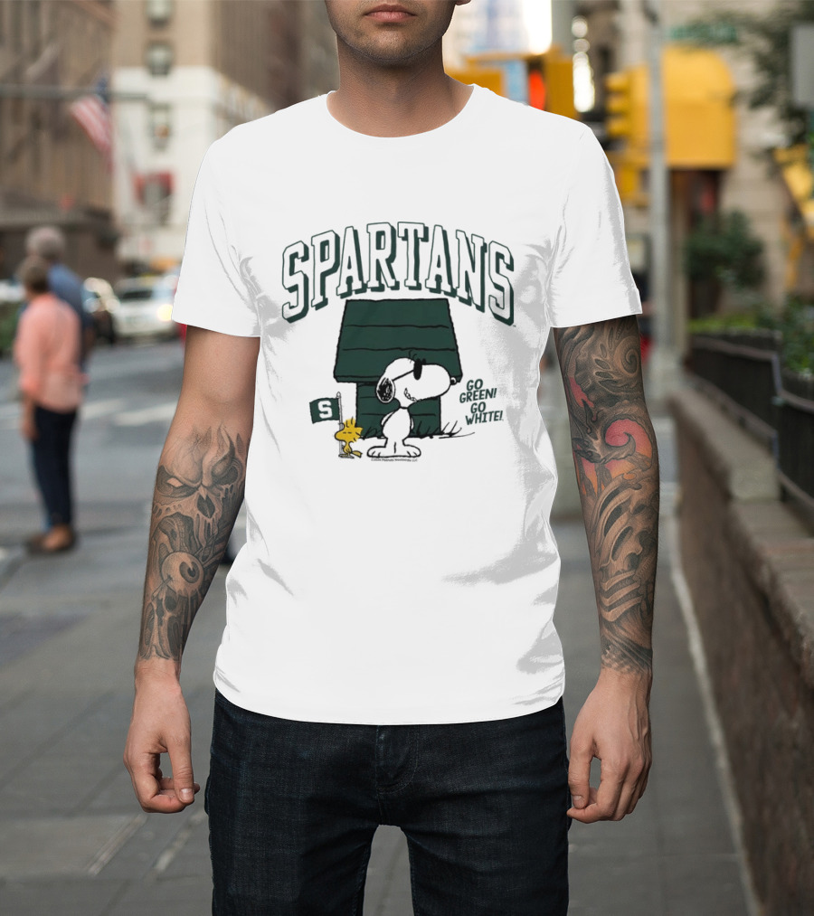 Spartans Snoopy Go Green Go White T-Shirt