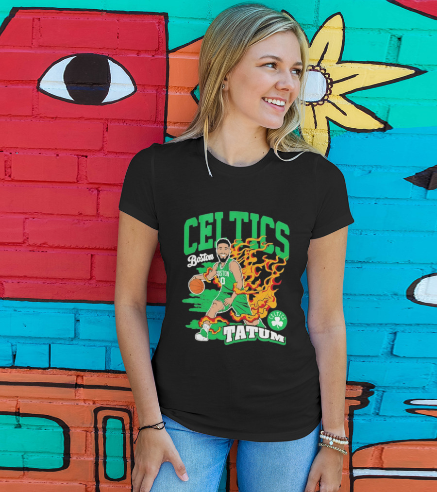 Boston Celtics Jayson Tatum Fired Up Basketball Flames T-Shirt