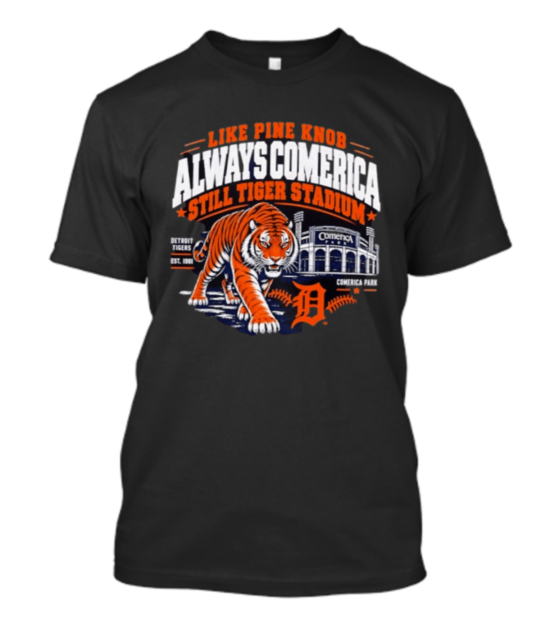 Detroit Tigers 2026 Pine Knob Comerica Tiger Stadium Est 1901 Iconic Baseball Tiger T-Shirt