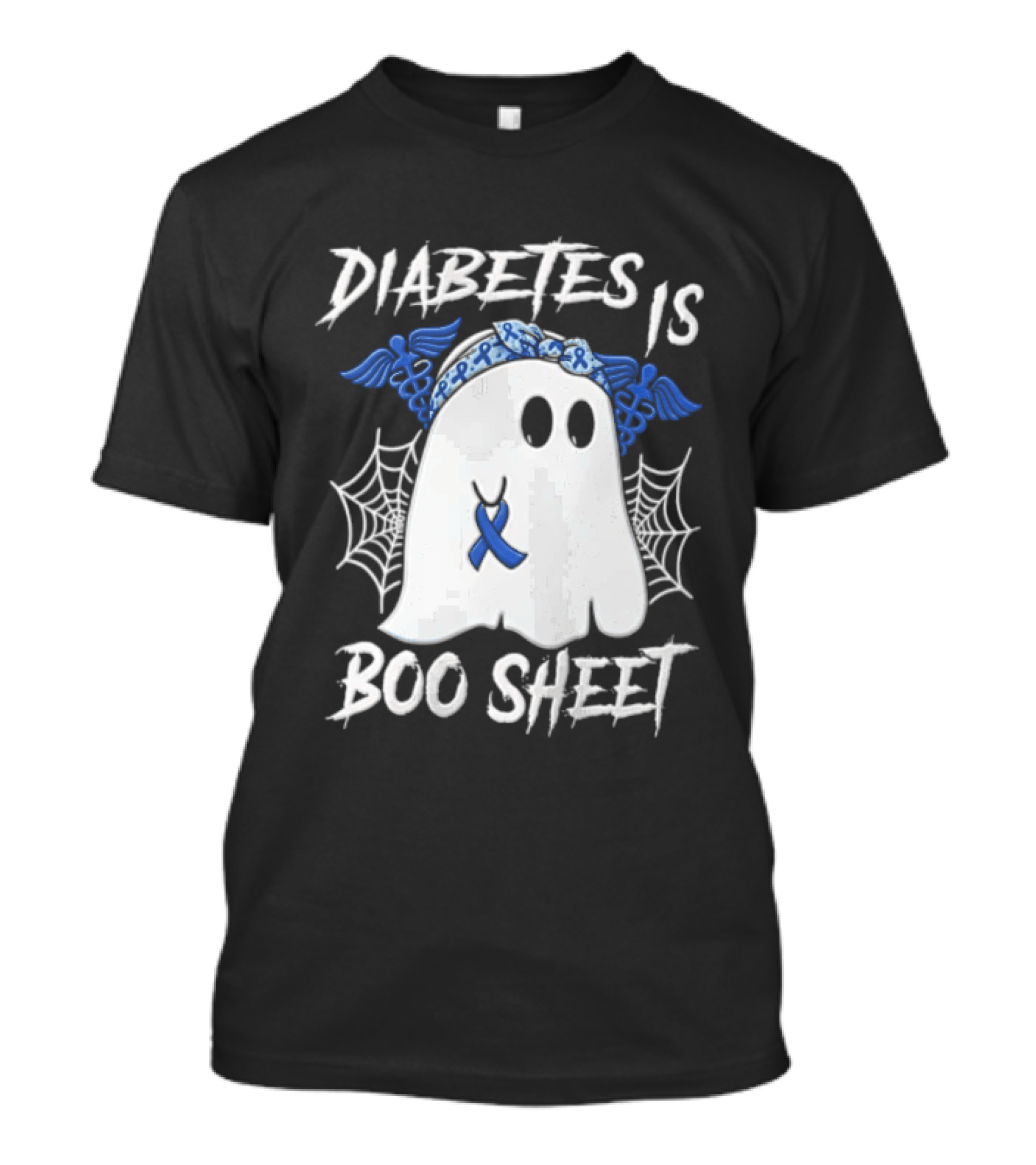 Diabetes IS BOO Sheet Ghost With Blue Ribbon Headband Halloween T-Shirt