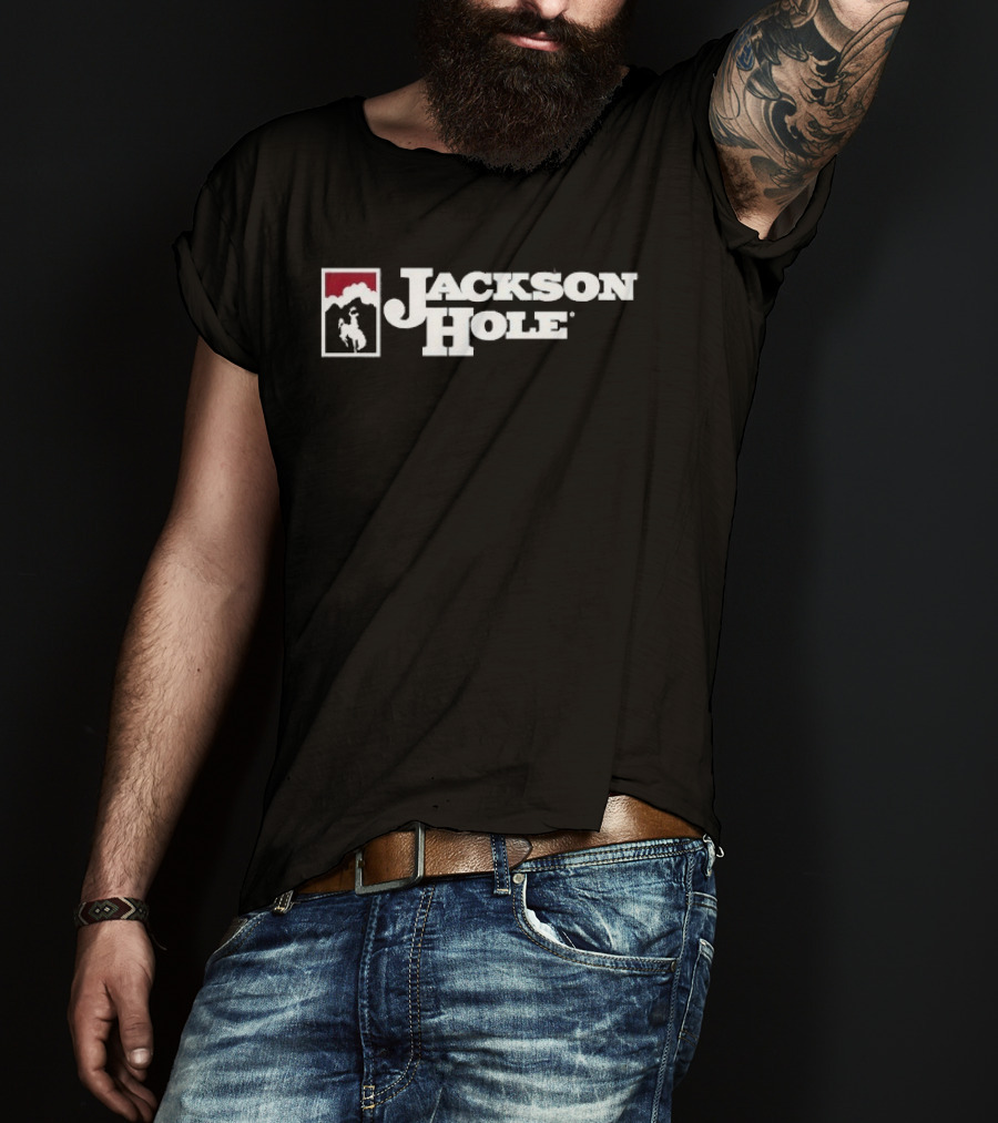 Jackson Hole Wyoming Cowboy Icon Red And White T-Shirt