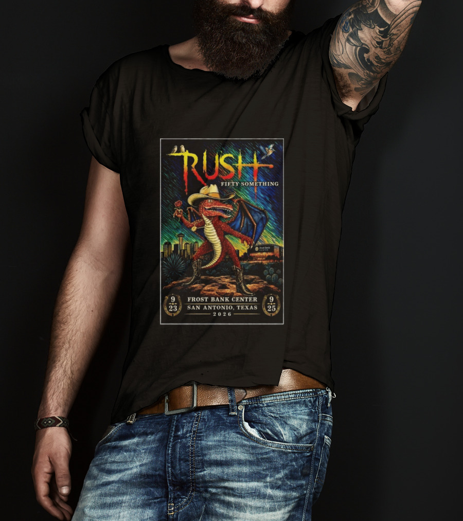 Rush Fifty Something Tour 2026 San Antonio Frost Bank Center Dragon T-Shirt