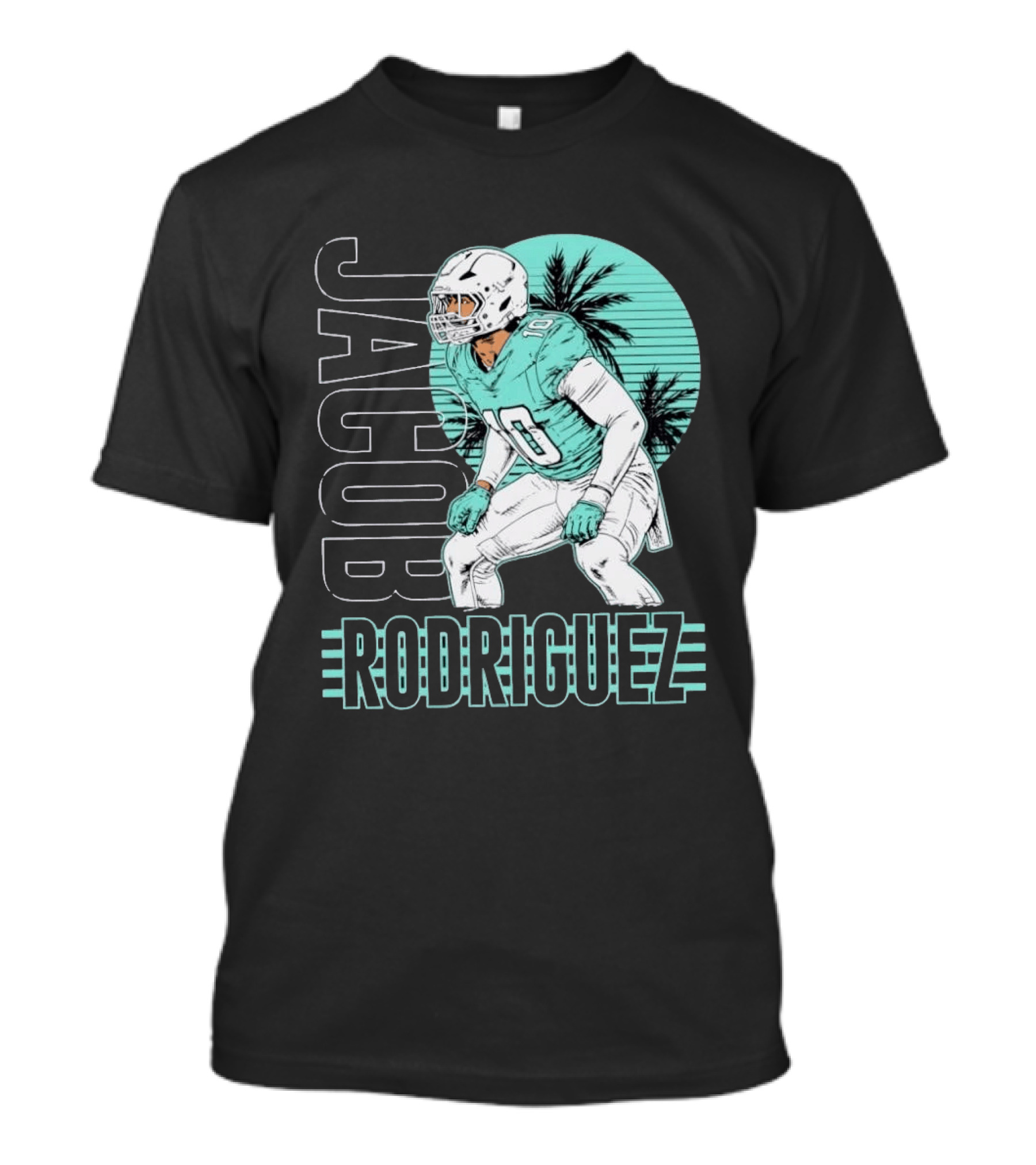 Jacob Rodriguez Miami Dolphins Palm Trees Football Player Tropical Scene T-Shirt