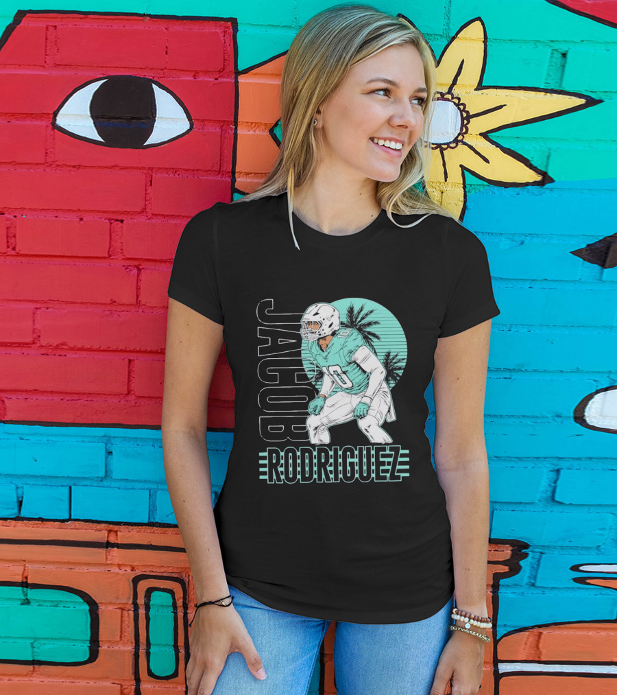 Jacob Rodriguez Miami Dolphins Palm Trees Football Player Tropical Scene T-Shirt