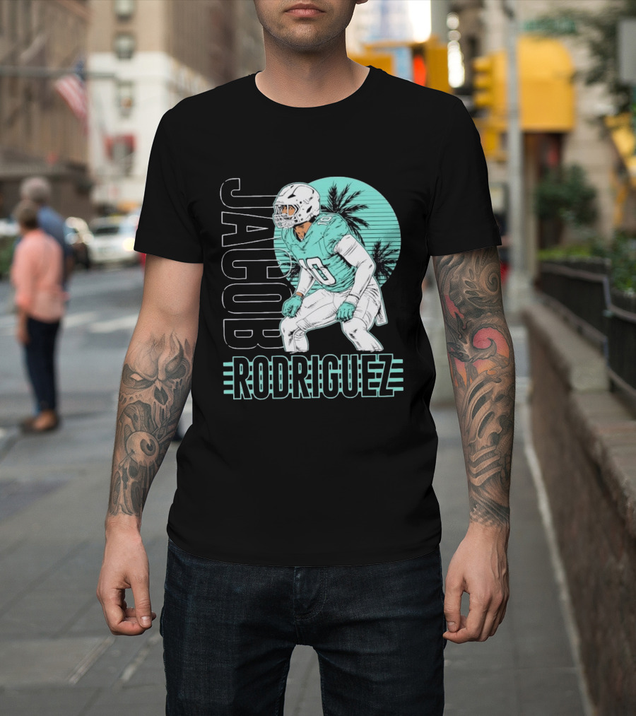 Jacob Rodriguez Miami Dolphins Palm Trees Football Player Tropical Scene T-Shirt