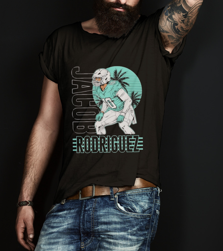 Jacob Rodriguez Miami Dolphins Palm Trees Football Player Tropical Scene T-Shirt