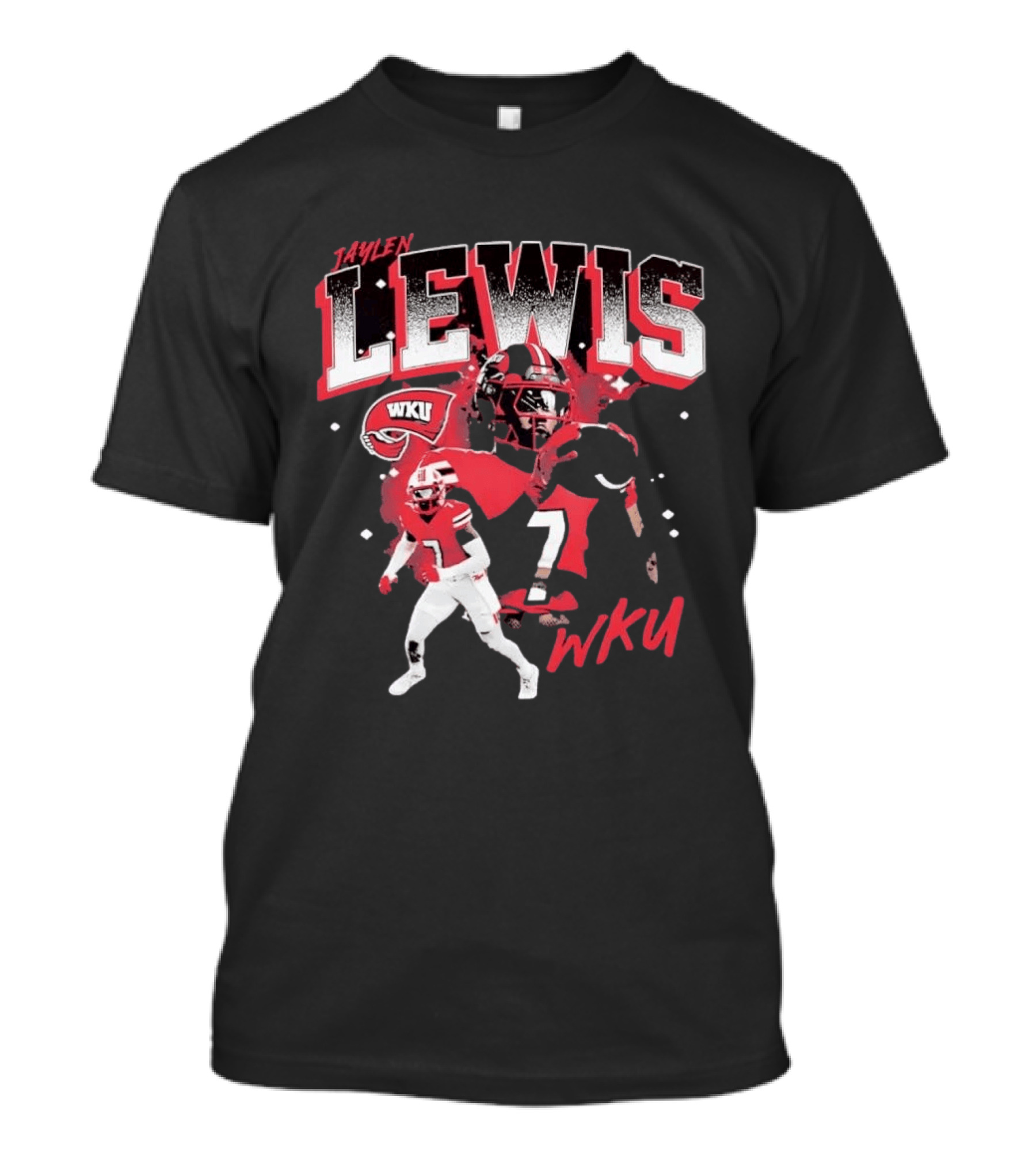 Jaylen Lewis No 7 WKU Football Helmet And Player Action T-Shirt