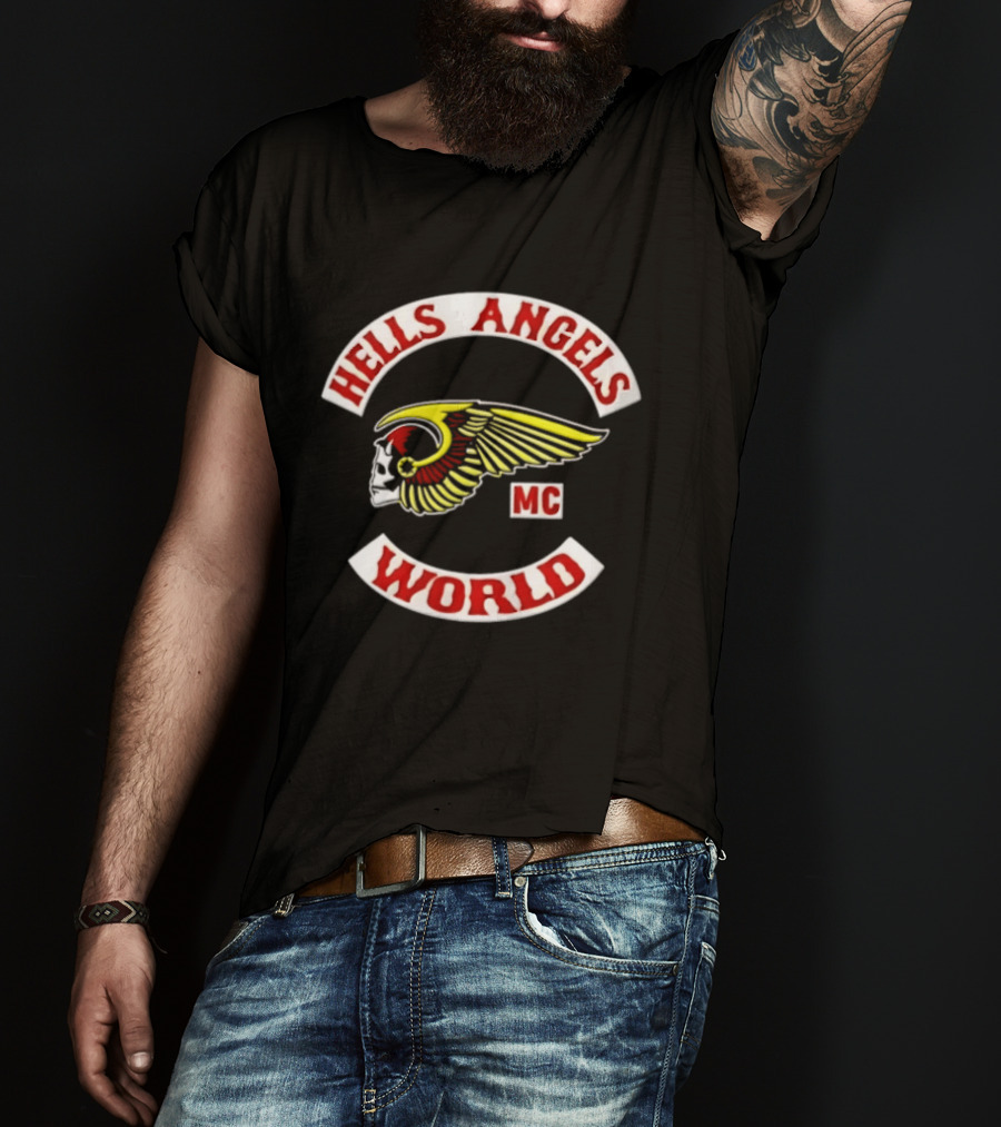 Hells Angels Skull Winged Helmet MC World T-Shirt