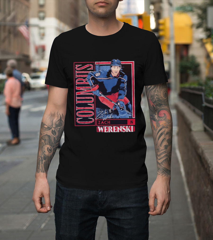 Zach Werenski 8 Columbus Blue Jackets Hockey Card T-Shirt