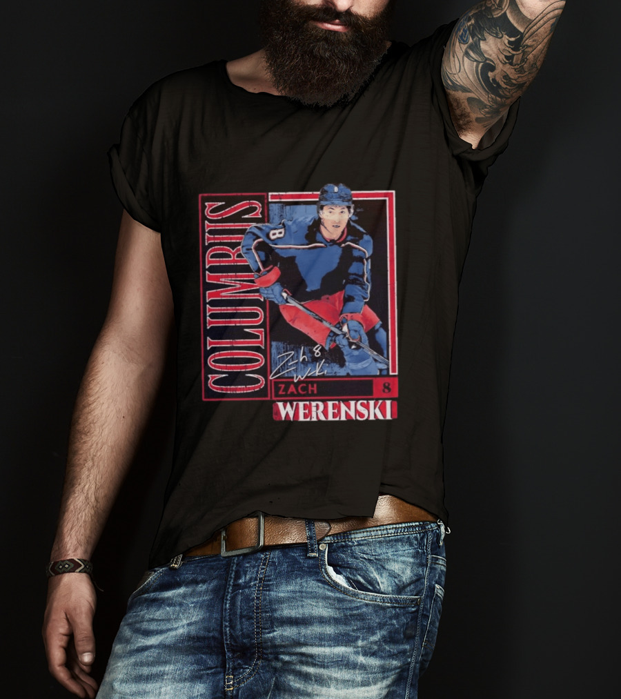 Zach Werenski 8 Columbus Blue Jackets Hockey Card T-Shirt