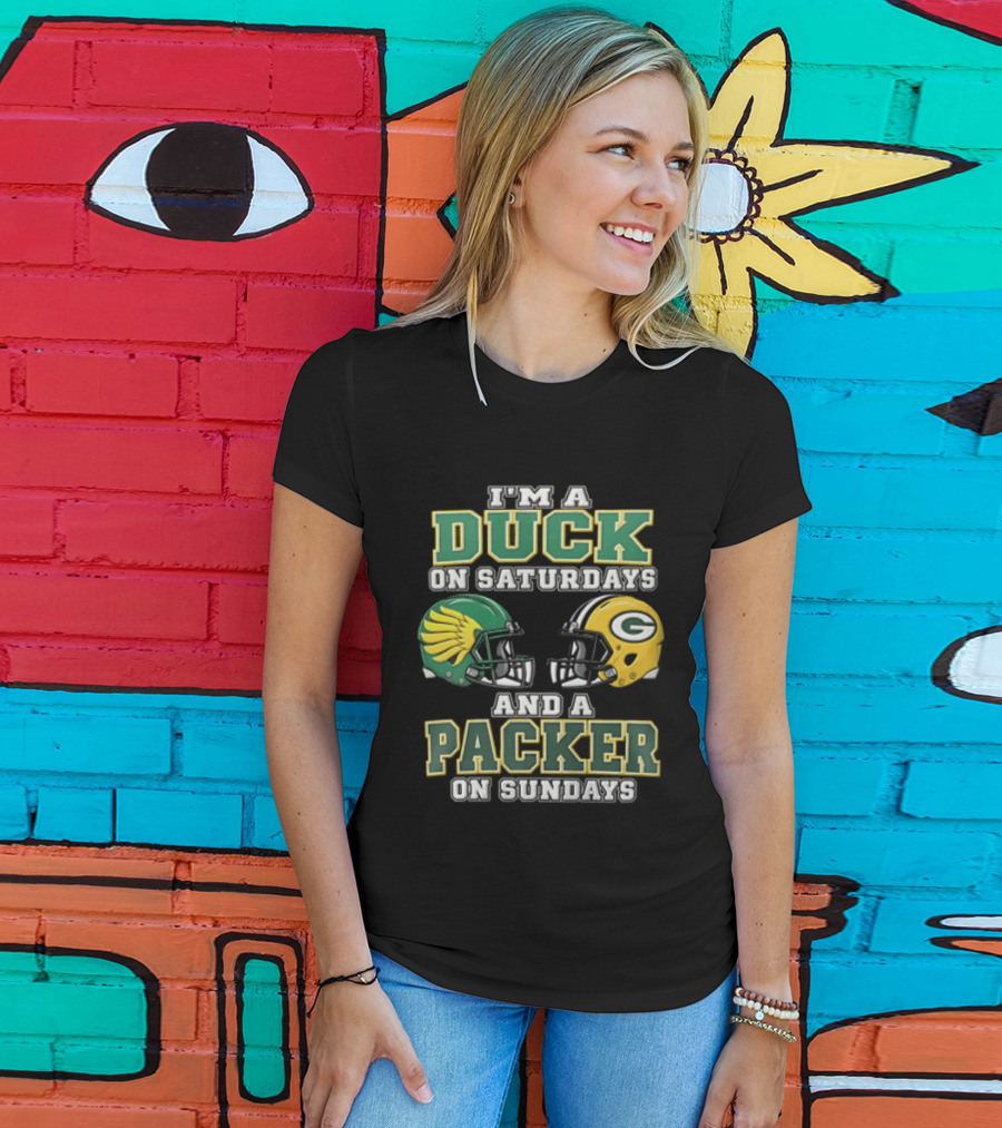 I'm A Duck On Saturdays And A Packer On Sundays Football Helmets T-Shirt