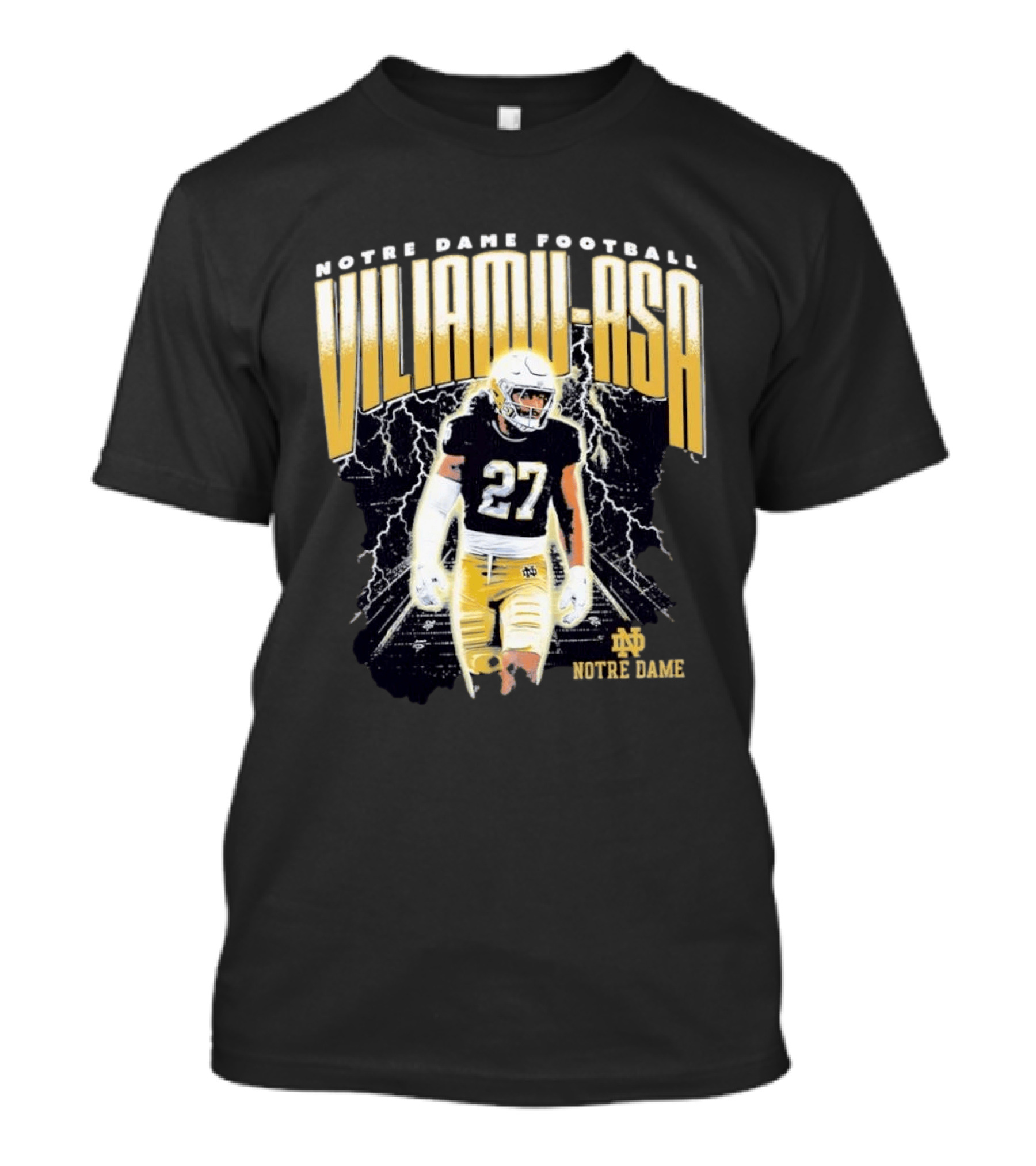 Notre Dame Viliamu Asa No 27 Football Lightning T-Shirt