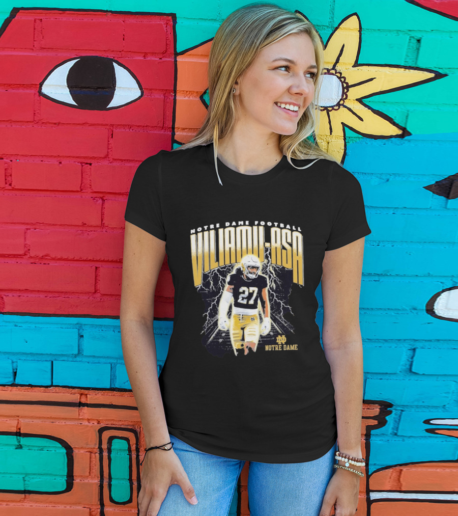 Notre Dame Viliamu Asa No 27 Football Lightning T-Shirt