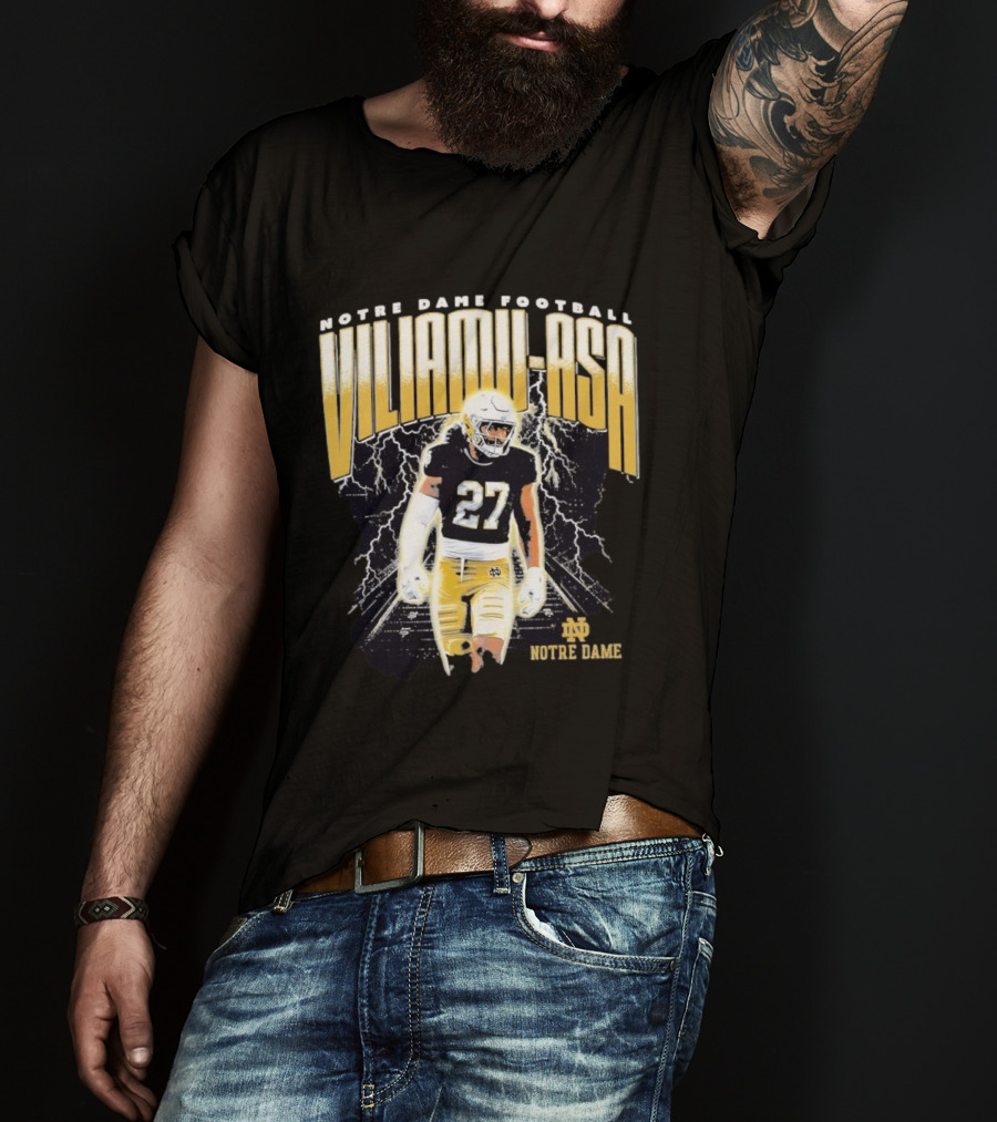 Notre Dame Viliamu Asa No 27 Football Lightning T-Shirt