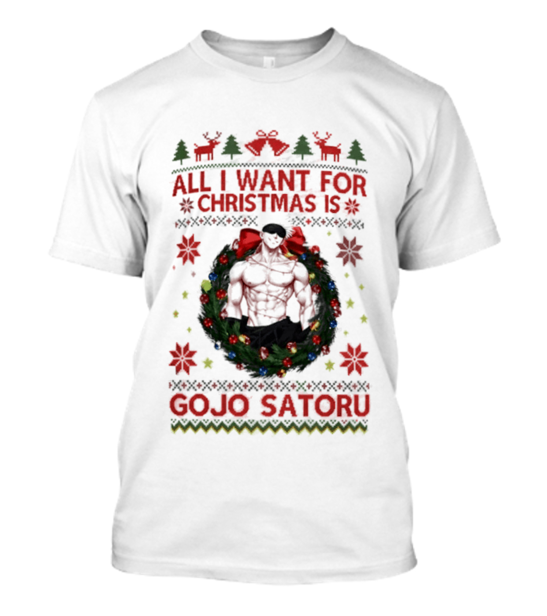All I Want For Christmas Is Gojo Satoru Festive Holiday Anime Ugly Christmas T-Shirt