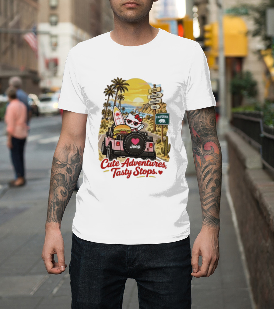 Cute Adventures Tasty Stops California Jeep Beach Burger Good Vibes T-Shirt