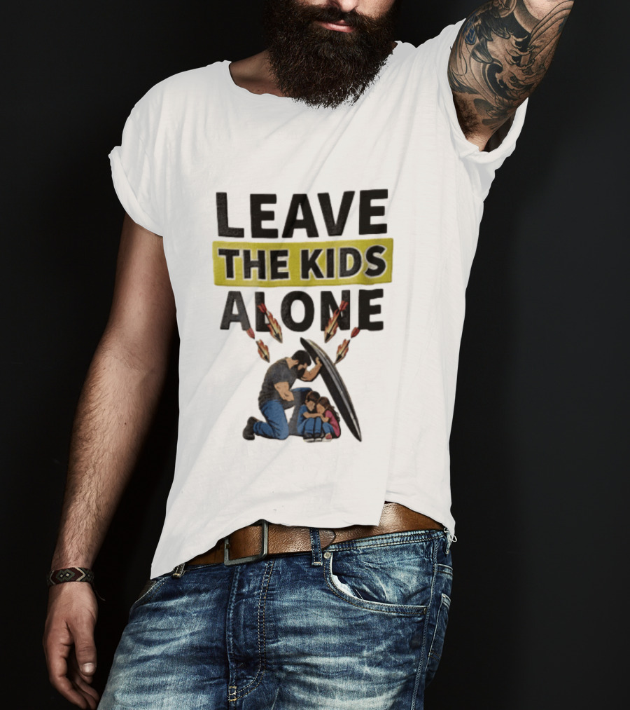Leave The Kids Alone Bearded Man Shielding Children From Arrows T-Shirt