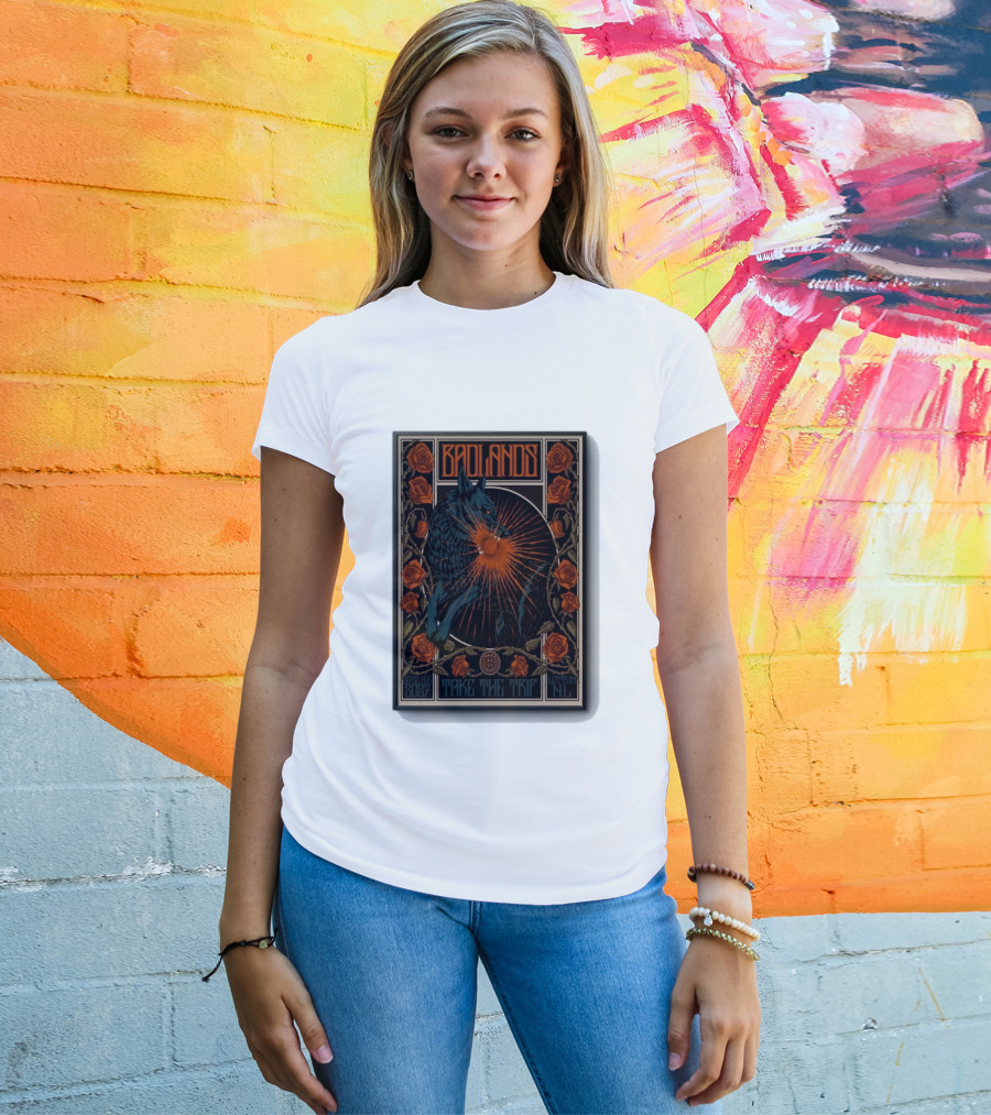 BADLANDS Festival Aug 20 22 2027 Take The Trip Stokterweg 14 Lottum Netherlands Retro Wolf And Roses T-Shirt